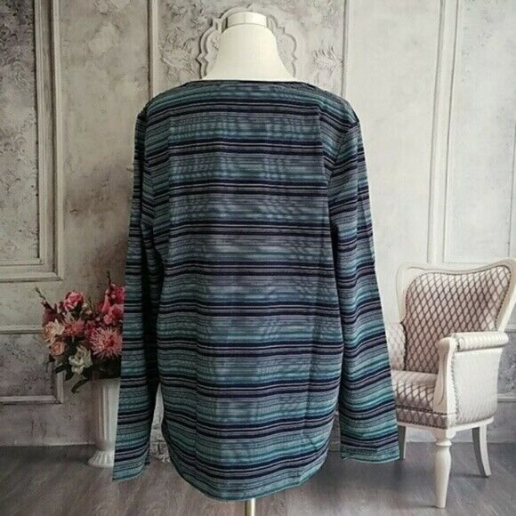 kim Rogers Black Blue Sparkle Pullover Scoop Neck Long Sleeve Top Size XXL NWT - Picture 7 of 10